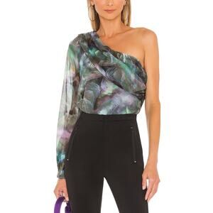 Amanda Uprichard 'Saturn' One Shoulder Black Crepe Blouse Top Size S